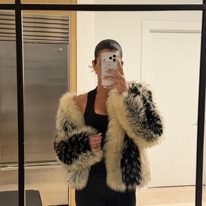 Zara Black and Cream Teddy Jacket